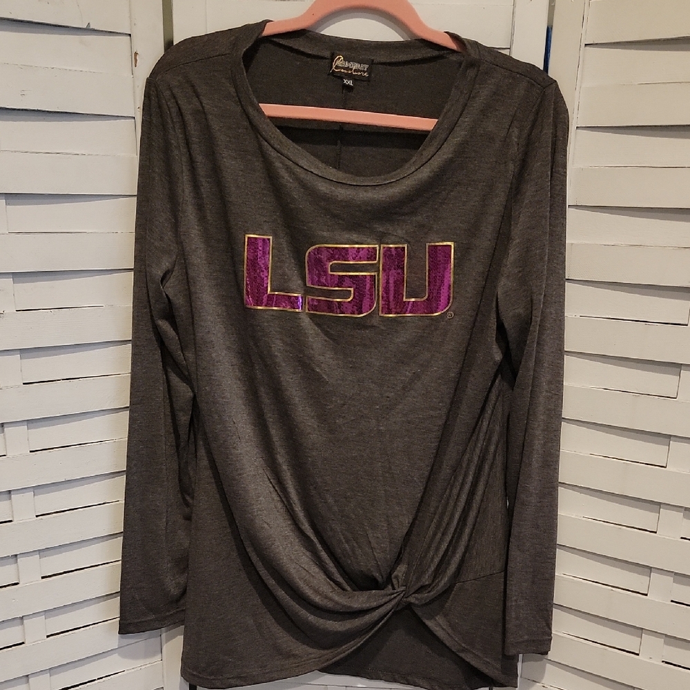 LSU Tigers Gray Purple And Gold Sequin Longsleeve T Shirt Size XXL
